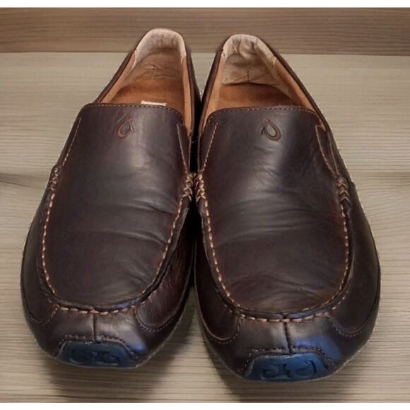 OluKai Loafers Brown Leather Akepa Moc Moccasin Slip On Driving Shoe Mens 10.5 main image 4